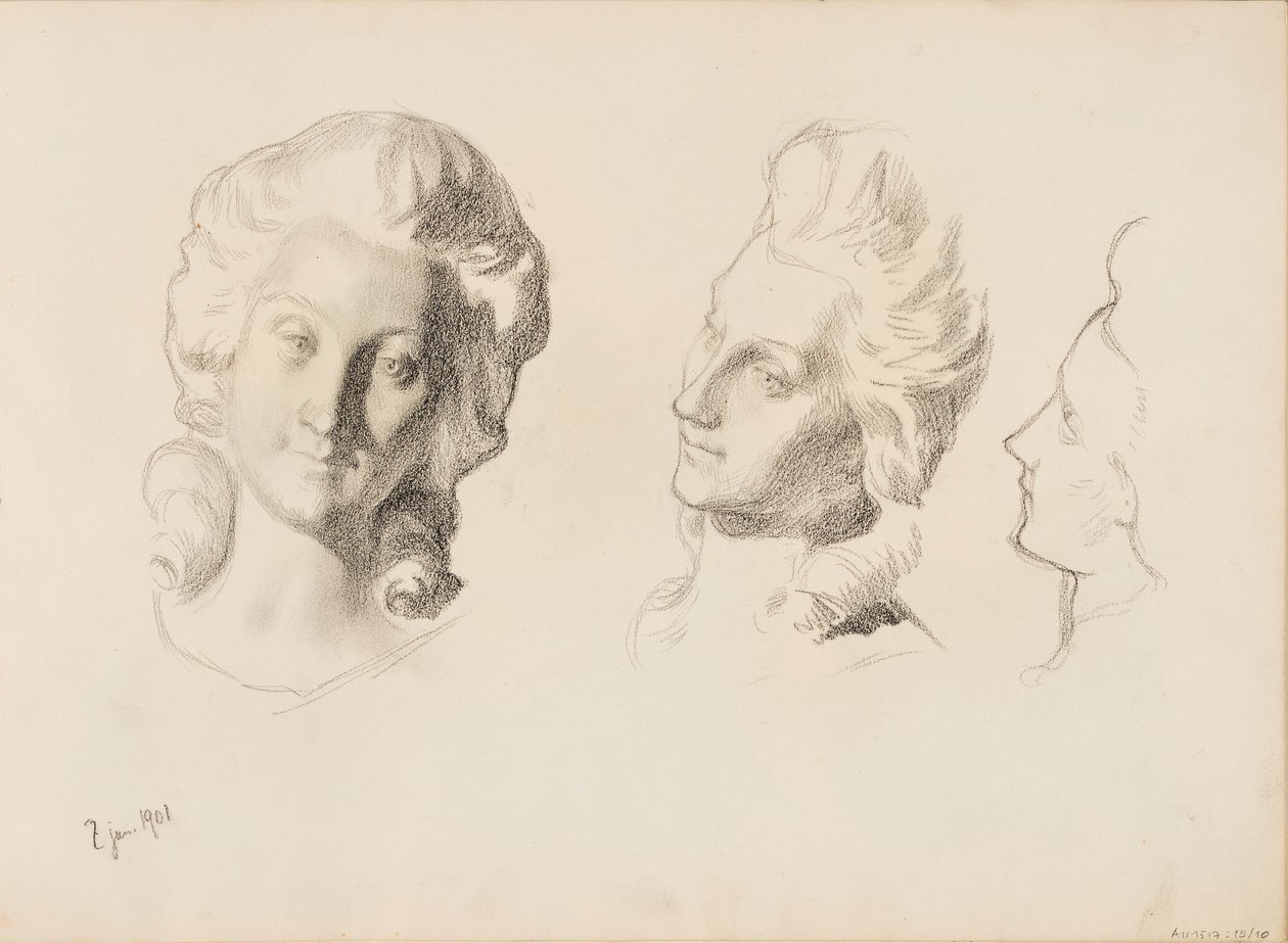Maschere, schizzo / 1700 (Rokokoo), schizzo da Albert Edelfelt