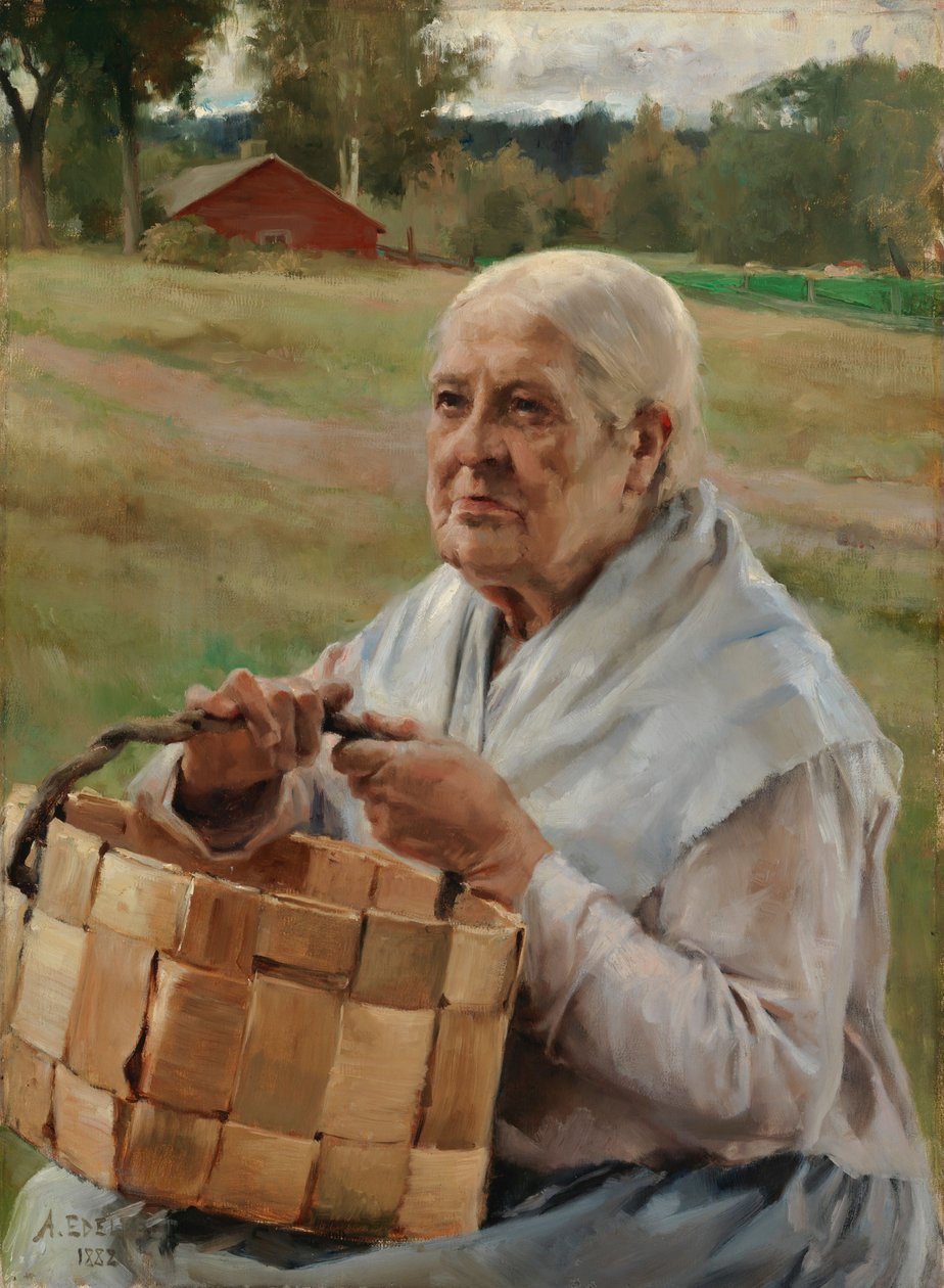 Vecchia donna con un cesto di trucioli da Albert Edelfelt