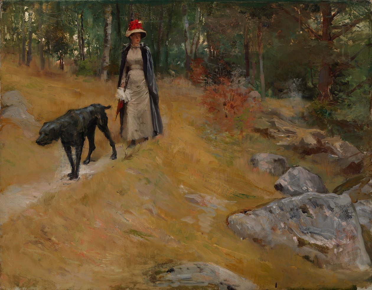 Sulla riva (Annie Edelfelt con un cane) da Albert Edelfelt