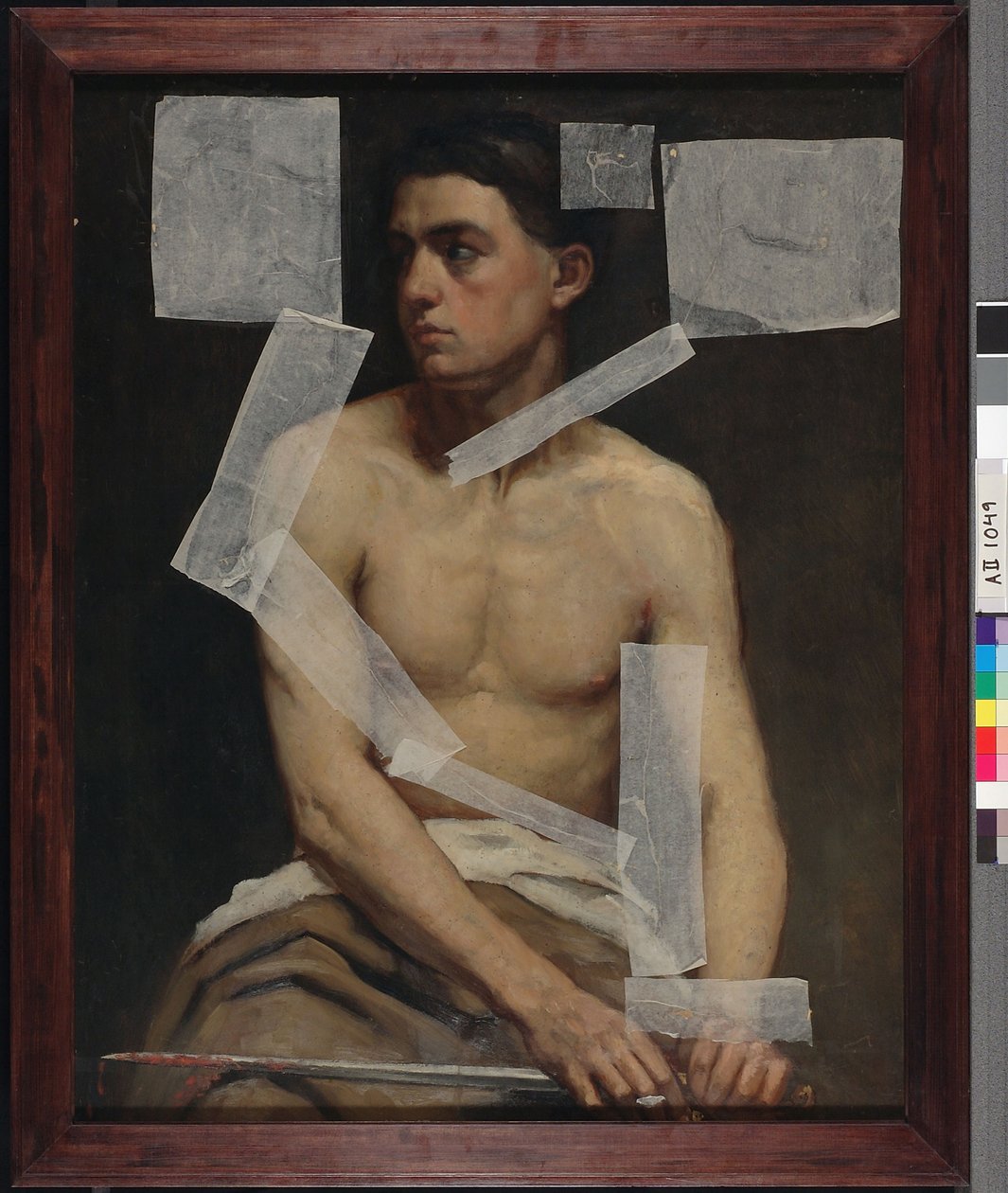 Modello maschile seduto che regge una spada, studio accademico da Albert Edelfelt