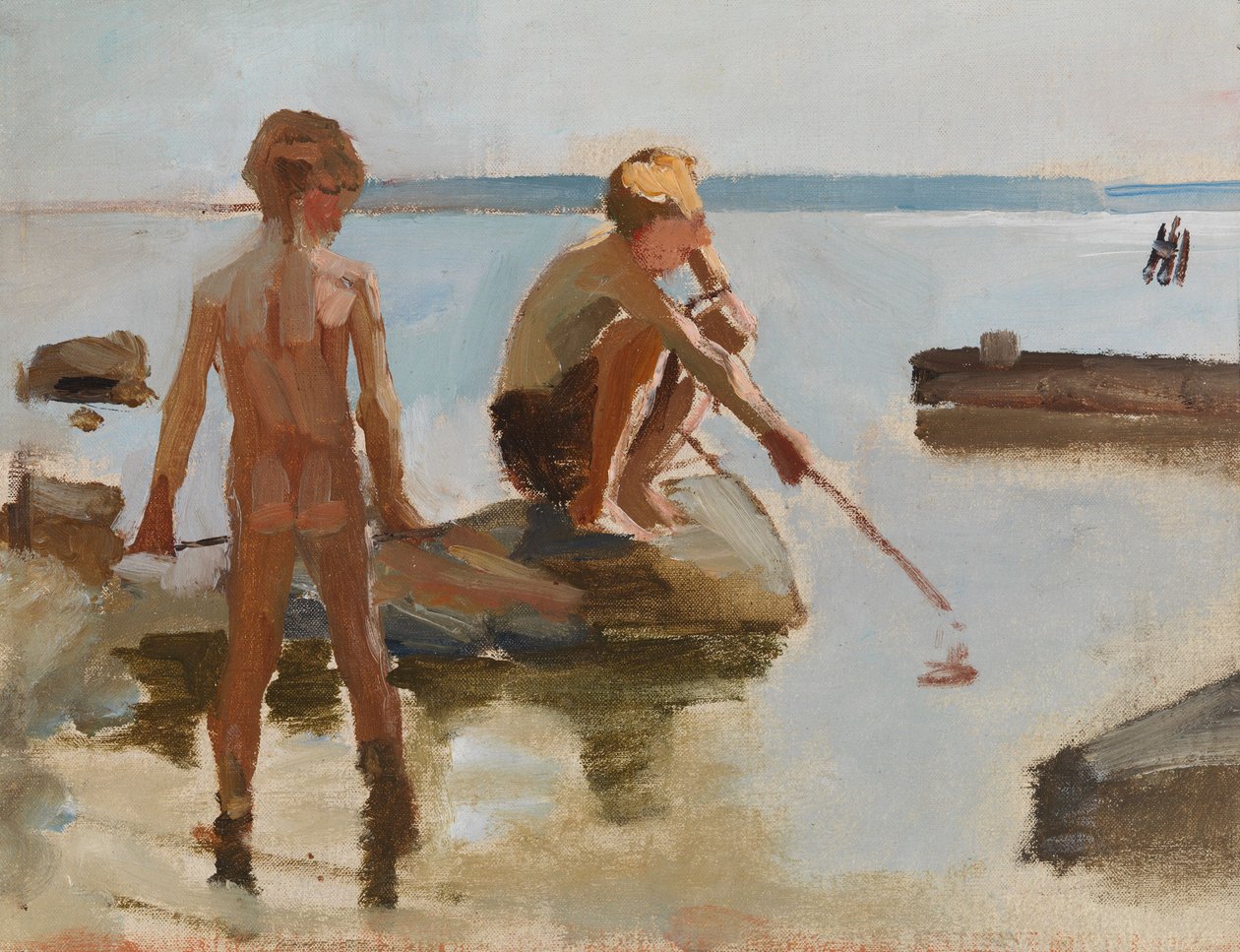 Schizzo di ragazzi che giocano sulla riva da Albert Edelfelt