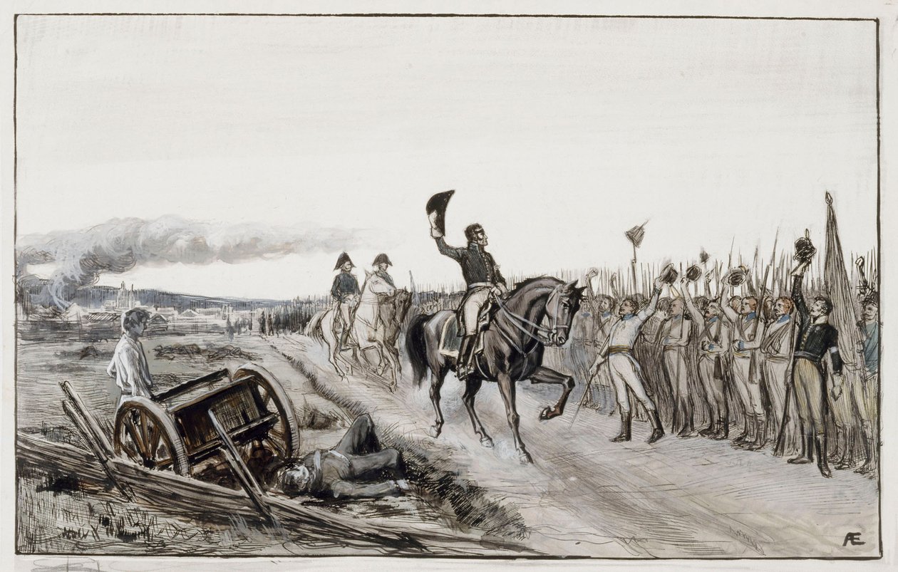 Von Döbeln che saluta le sue truppe, tratto dalla poesia numero quindici “Stolt” (disegno originale per “Le avventure del guardiamarina Stål”) da Albert Edelfelt