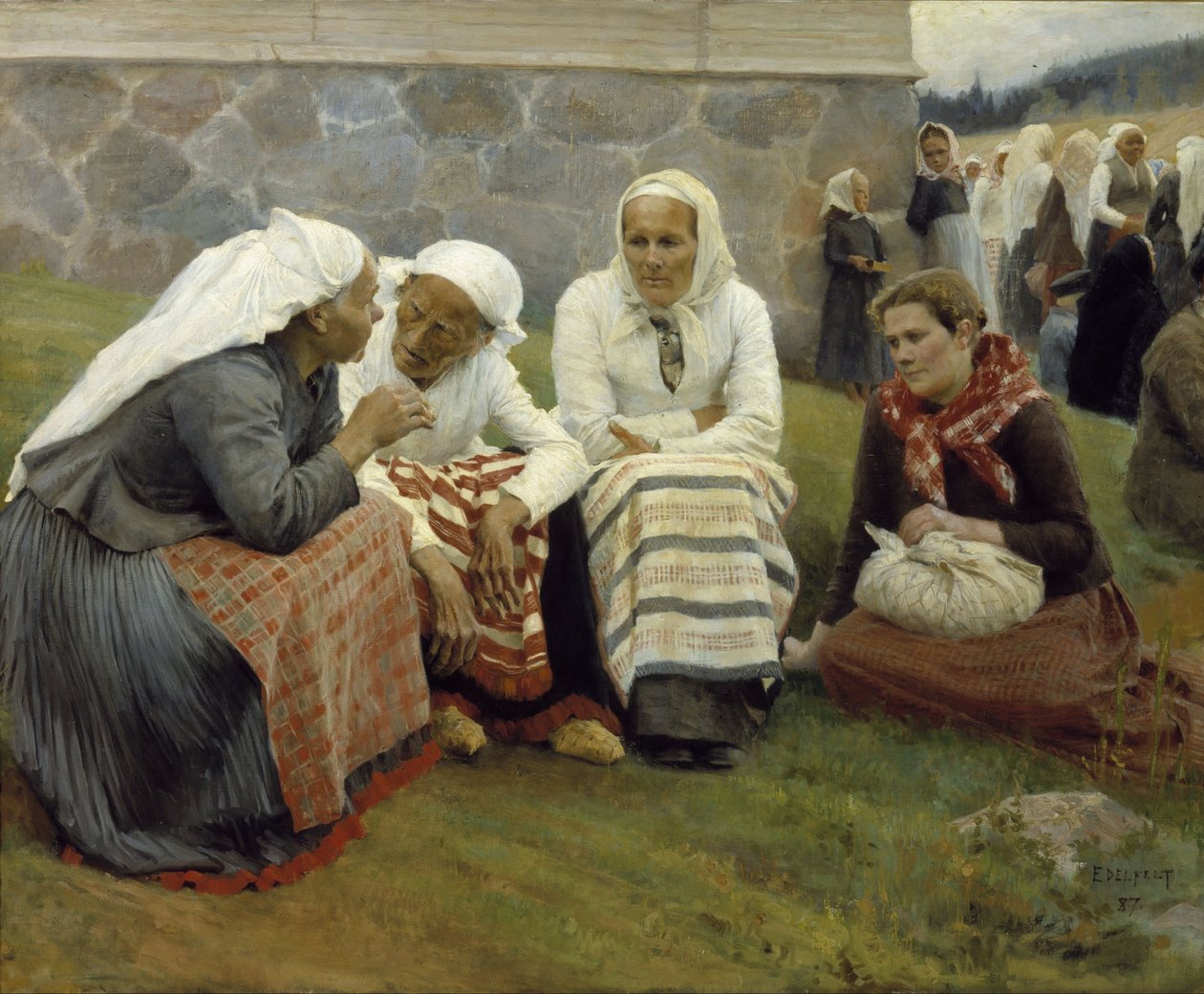 Donne fuori dalla chiesa a Ruokolahti da Albert Edelfelt