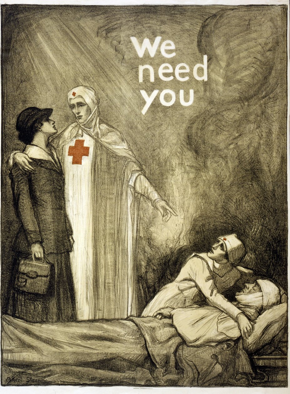 Poster di reclutamento della Croce Rossa, "Abbiamo bisogno di te", pub. 1918 da Albert Edward Sterner