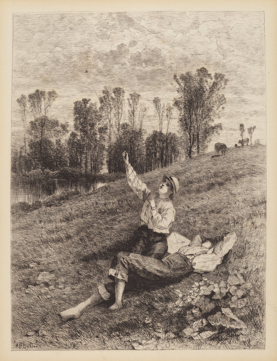 Senza Titolo (Ragazzi che Volano un Aquilone) da Albert Fitch Bellows
