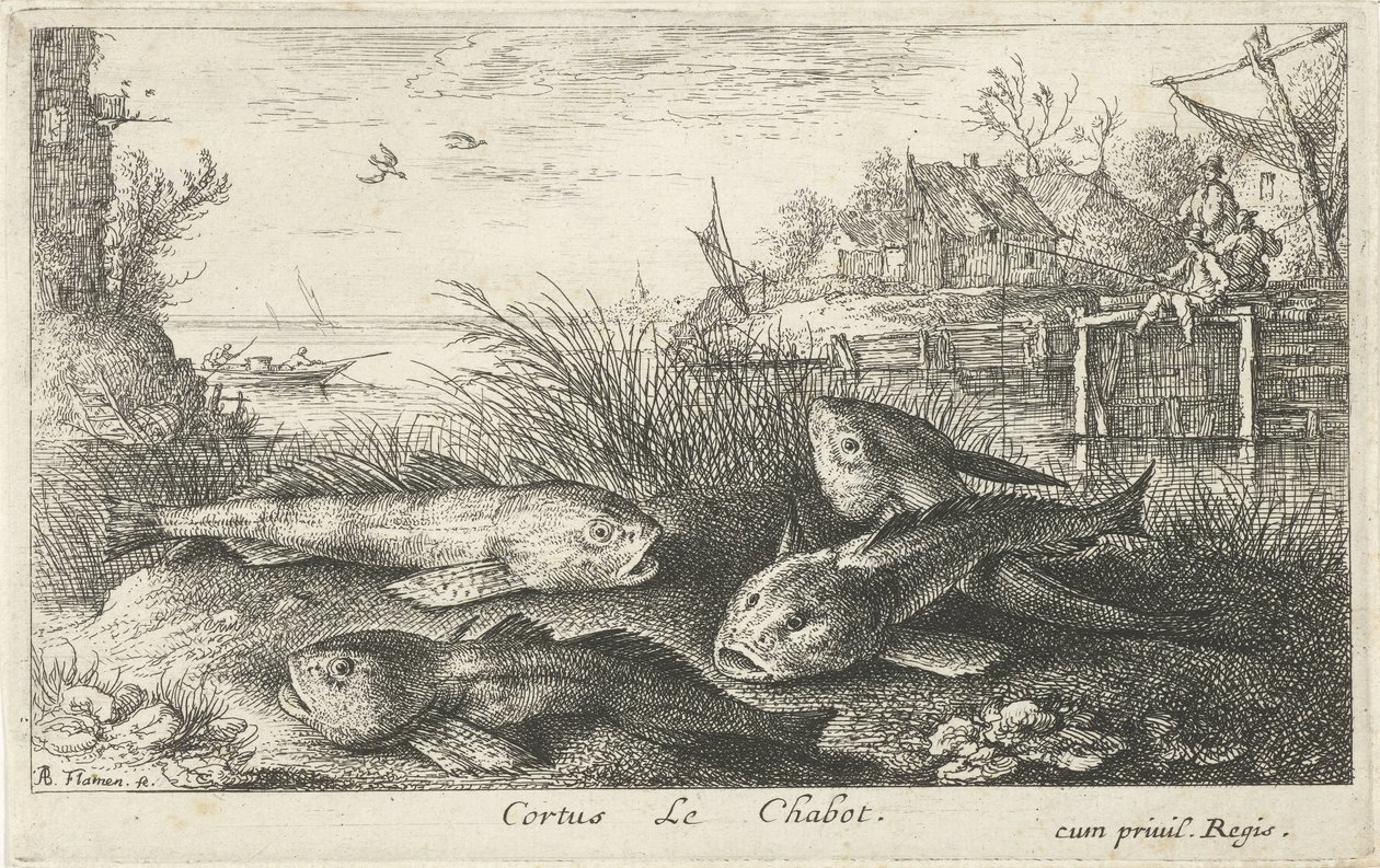 Quattro cavedani su una riva del fiume da Albert Flamen