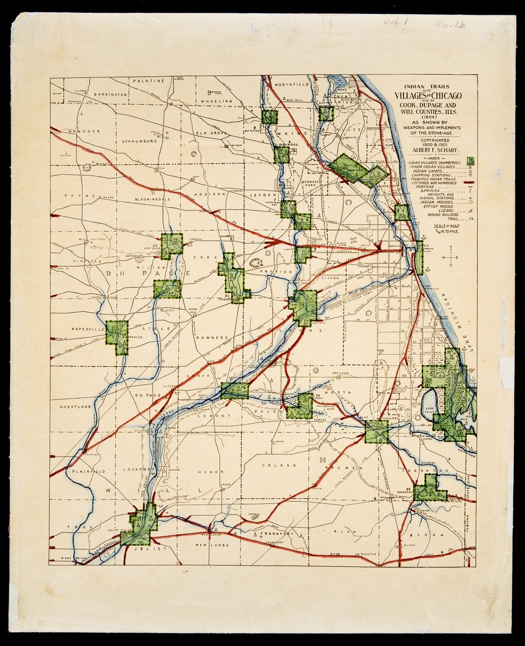 Mappa dei sentieri e villaggi degli indiani d
