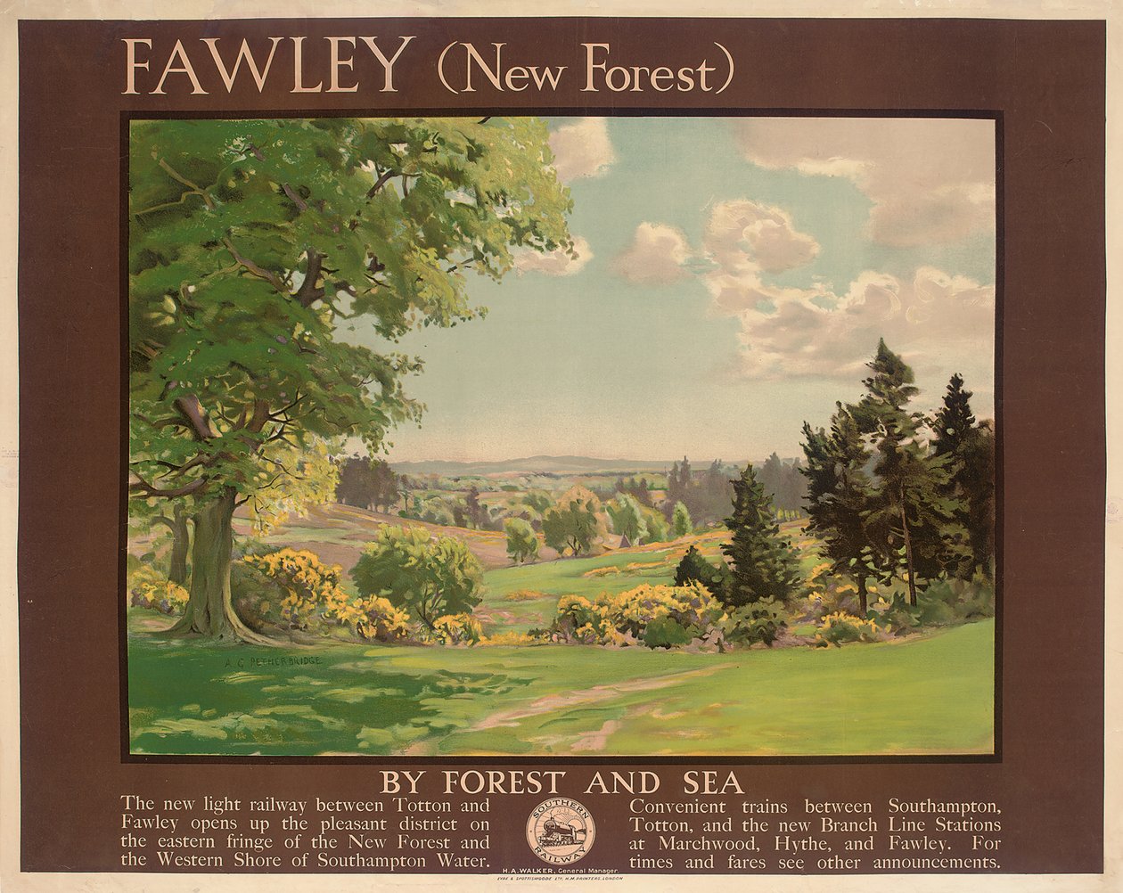 Fawley (New Forest), poster pubblicitario delle Ferrovie del Sud da Albert George Petherbridge