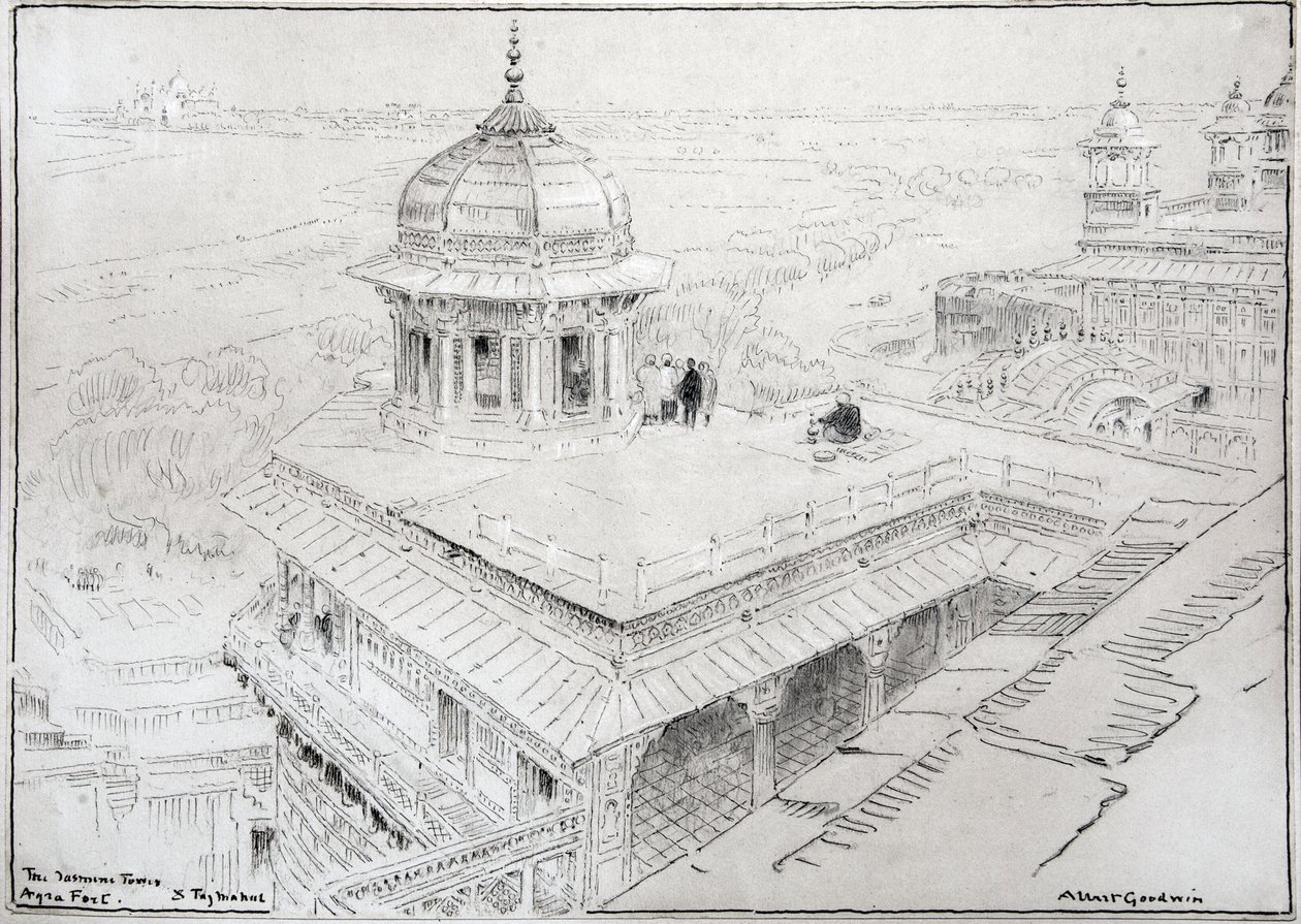 La Torre del Gelsomino, Forte di Agra e Taj Mahal da Albert Goodwin