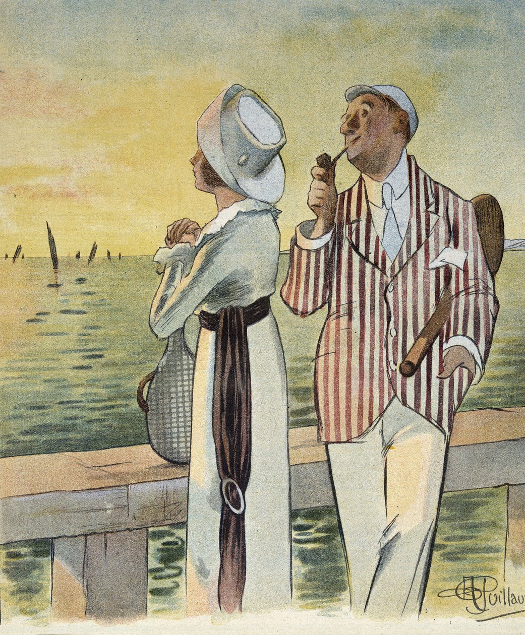 Flirt al crepuscolo - disegno di Albert Guillaume (1873-1942), in "Le Rire", agosto 1912 da Albert Guillaume