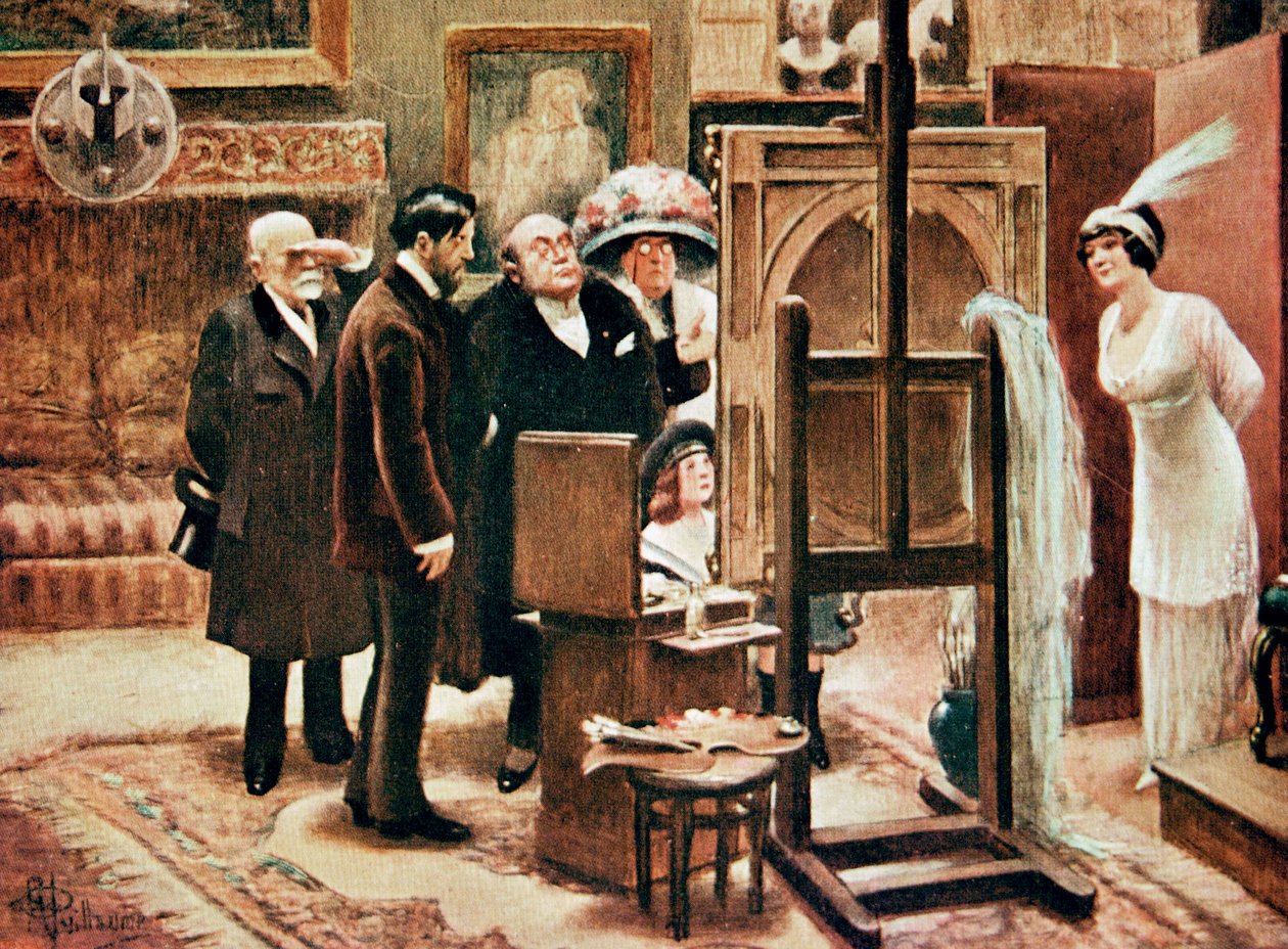 un pittore che mostra il suo dipinto, c. 1920 da Albert Guillaume