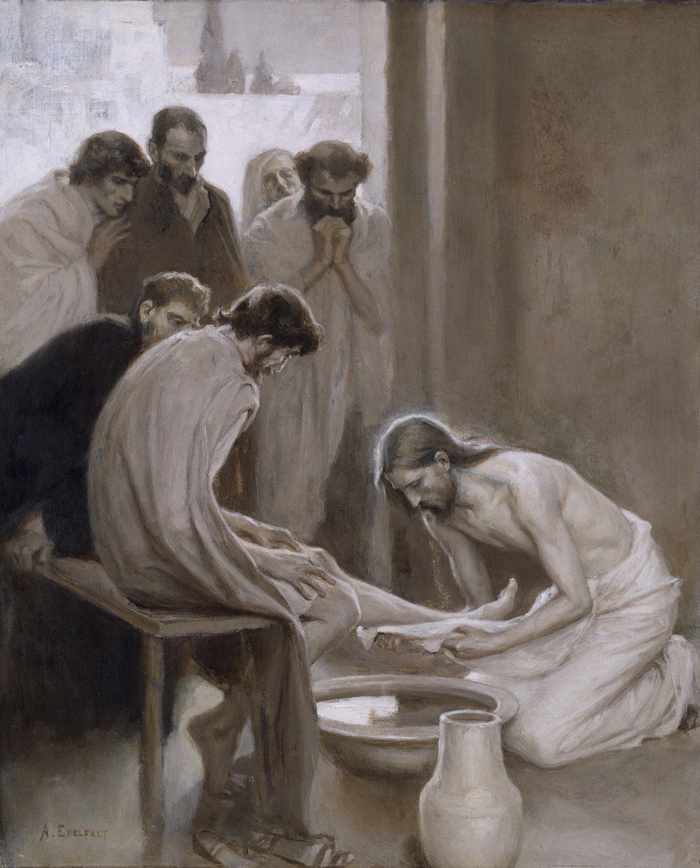 Gesù lava i piedi dei suoi discepoli da Albert Gustaf Aristides Edelfelt