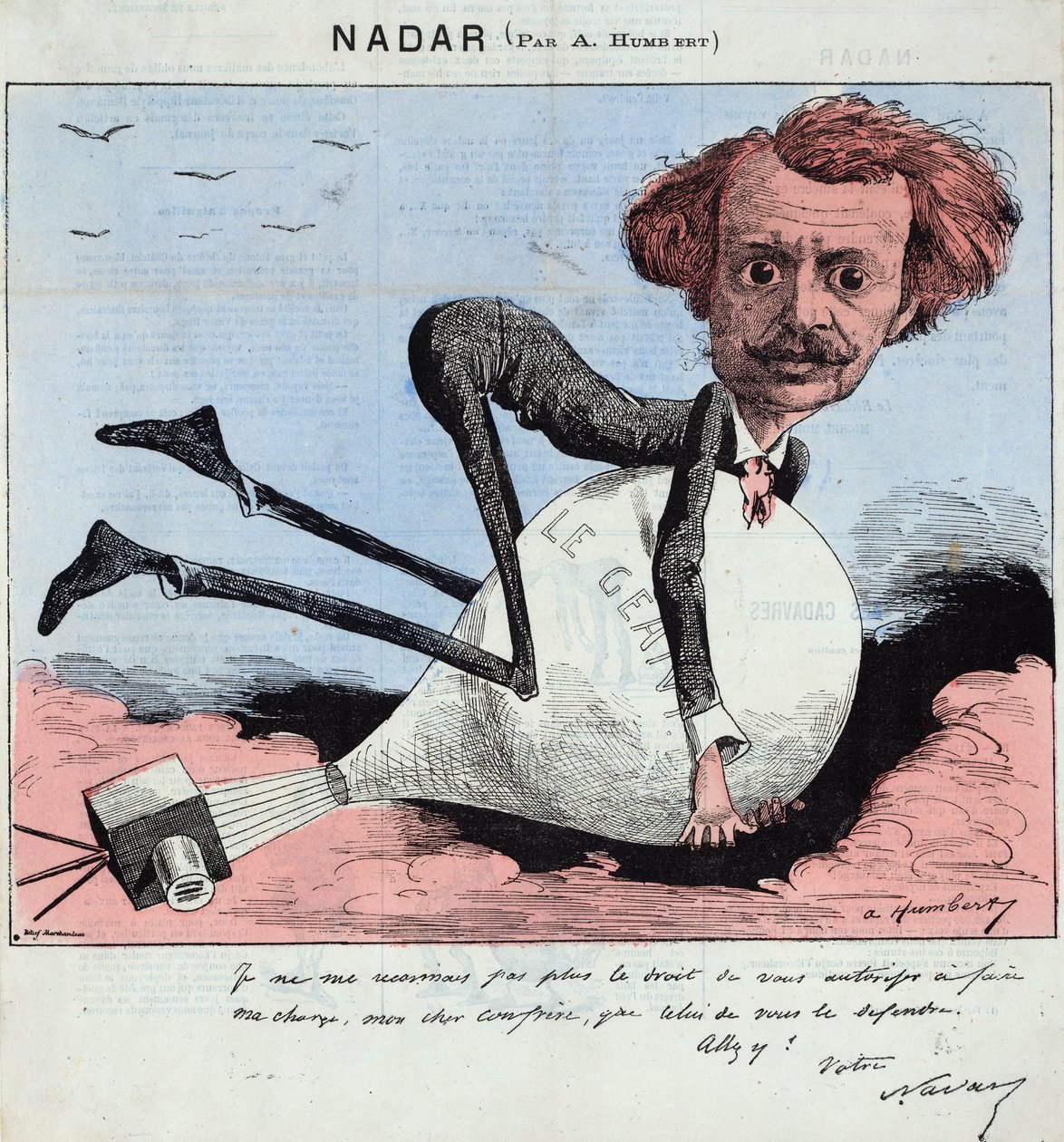 Cartone raffigurante Nadar e la sua mongolfiera, c.1863 da Albert Humbert