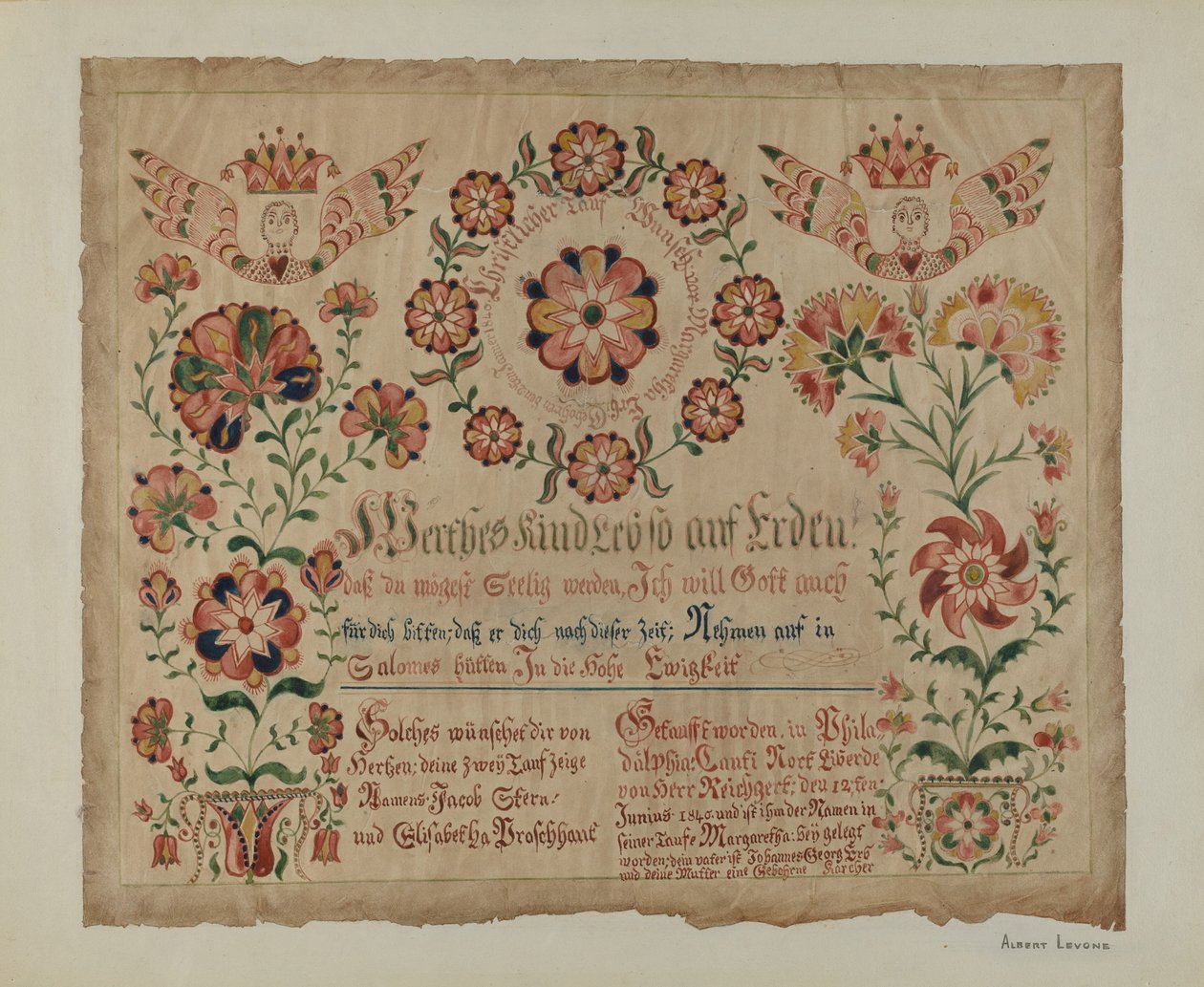 Certificato di nascita tedesco della Pennsylvania, c. 1940 da Albert J. Levone