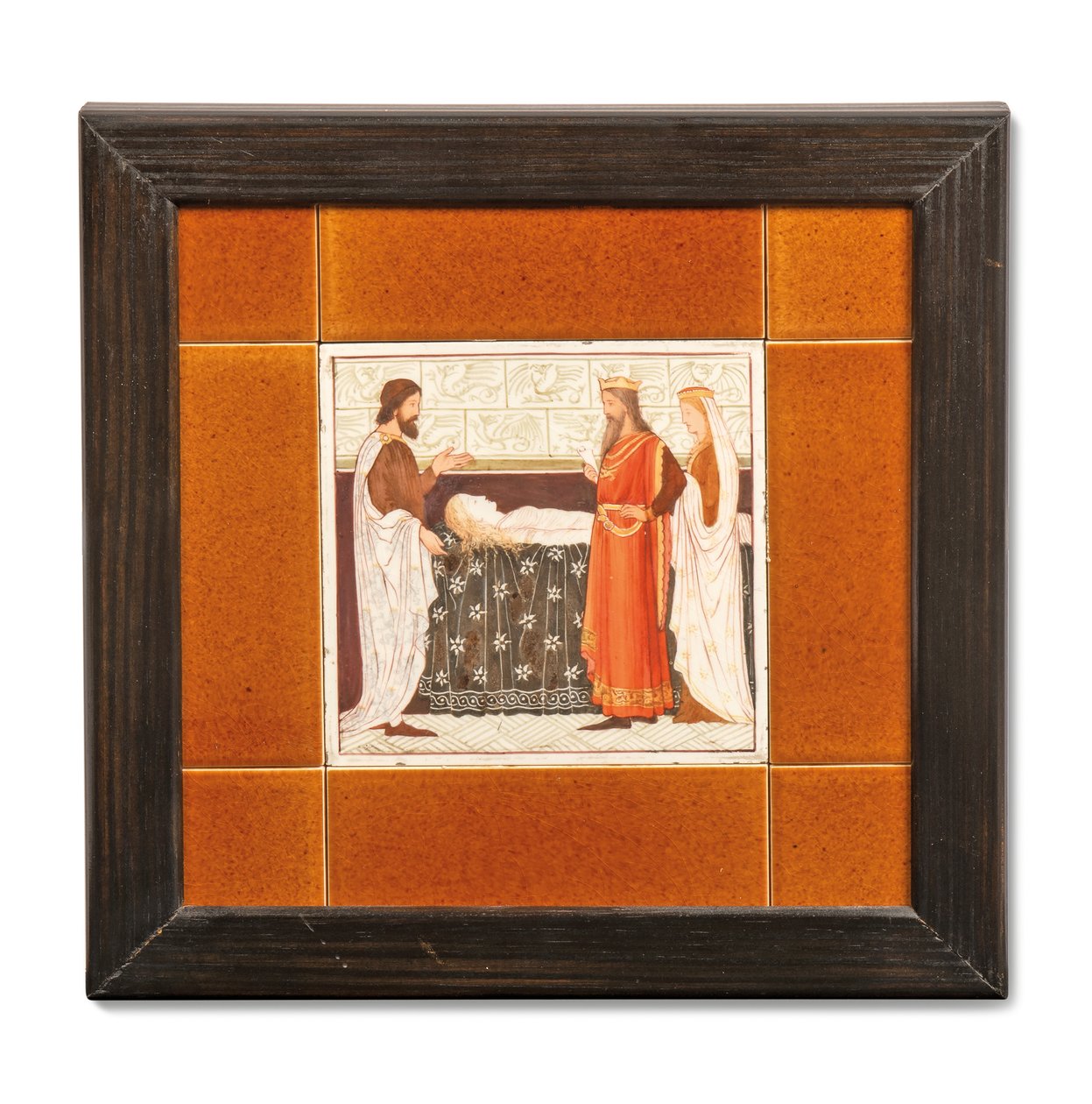 Piastrella dipinta con una scena medievale, c.1880-99 da Albert Joseph (attr.to) Moore