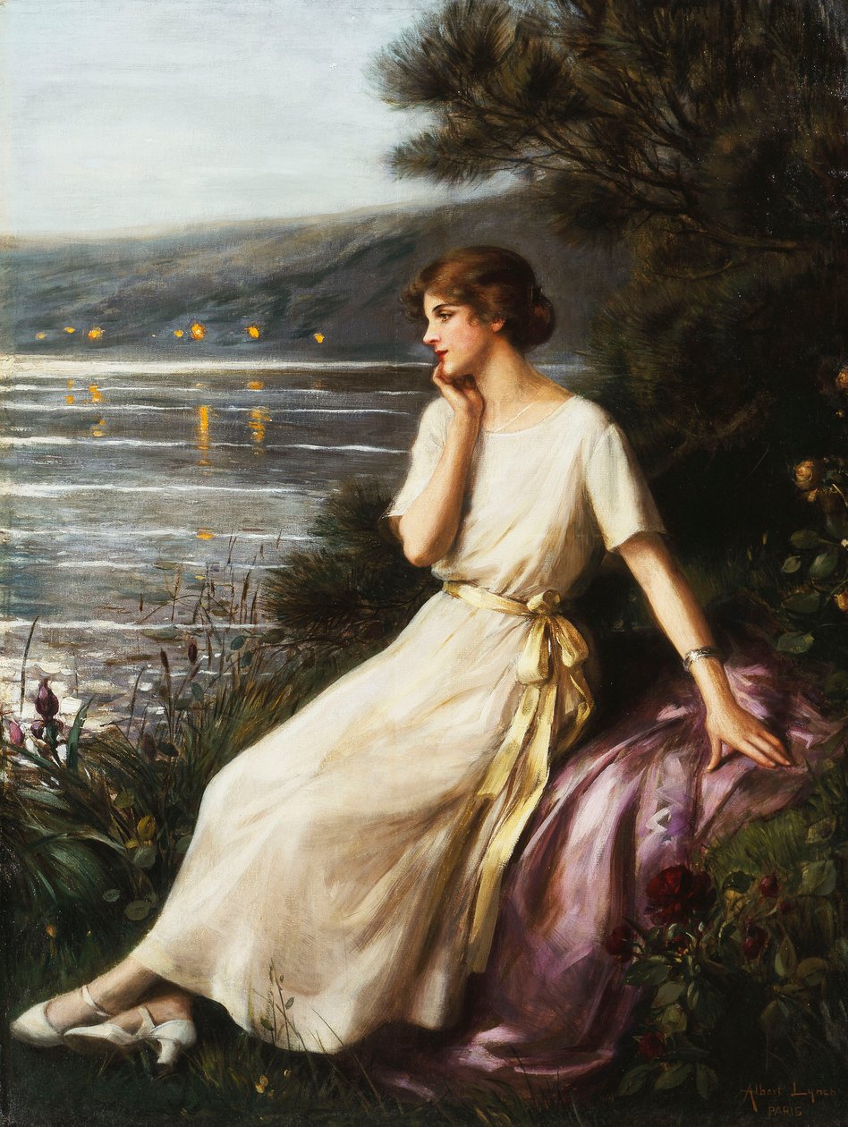 Ritratto di una donna vicino a un lago da Albert Lynch