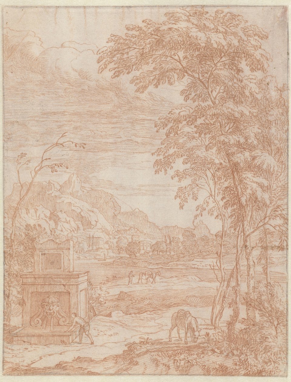 Paesaggio italianeggiante con una fontana da Albert Meyering