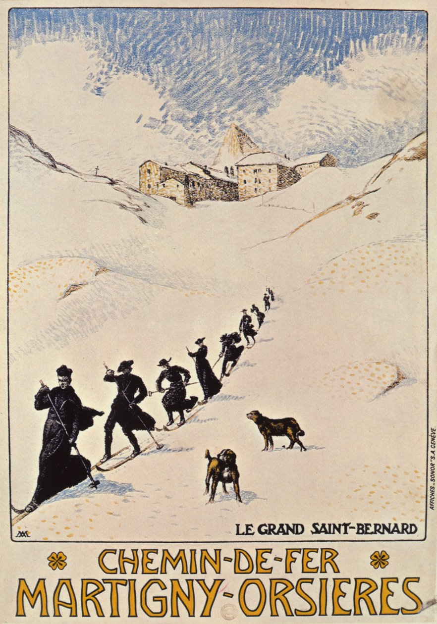 Poster pubblicitario della ferrovia francese da Martigny a Orsieres, 1913 da Albert Muret