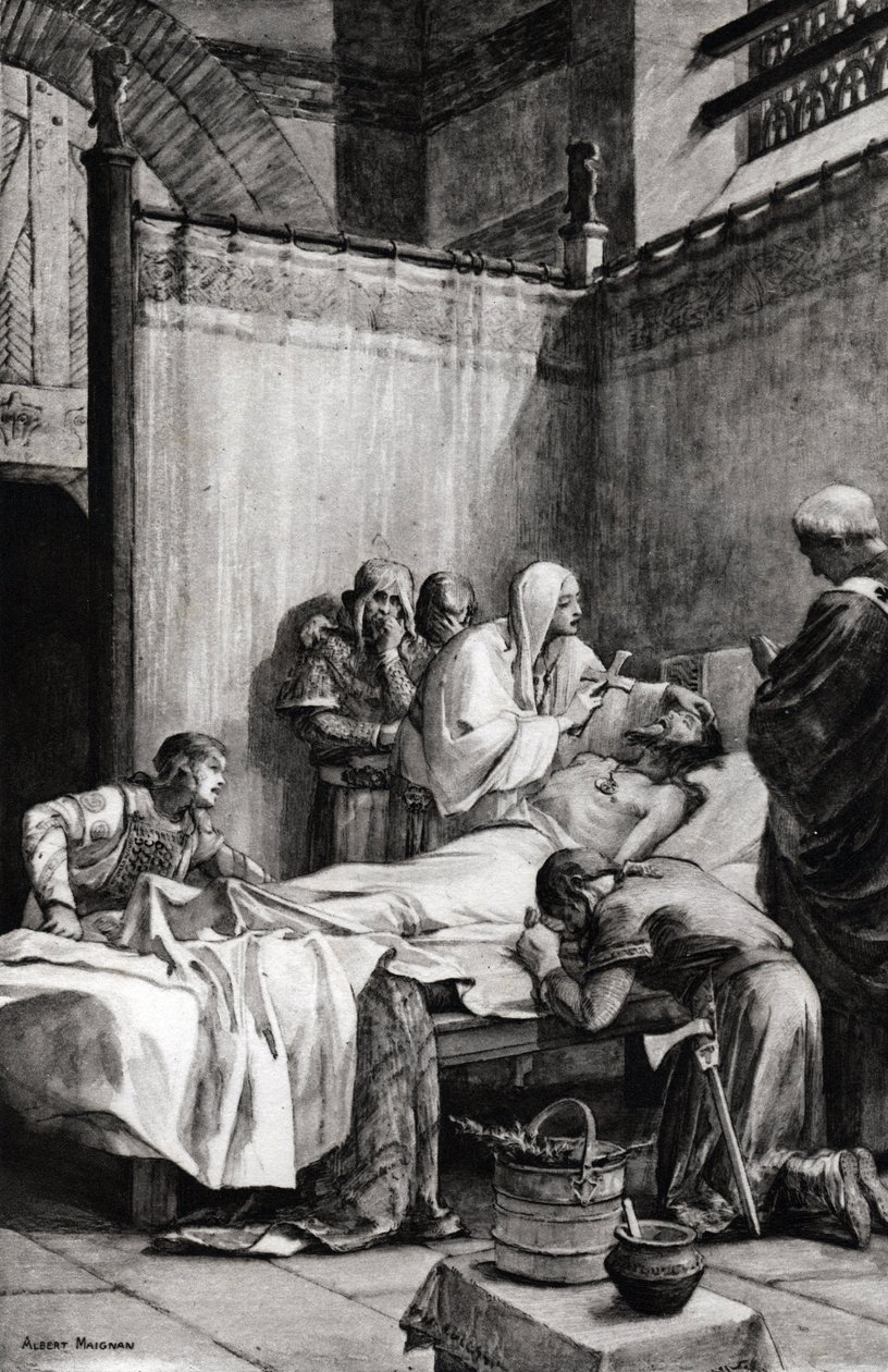 Morte di Clodoveo I dei Franchi a Parigi il 27 novembre 511 - Morte di Clodoveo - disegno di Albert Maignan (1845-1908) da Albert Pierre Rene Maignan