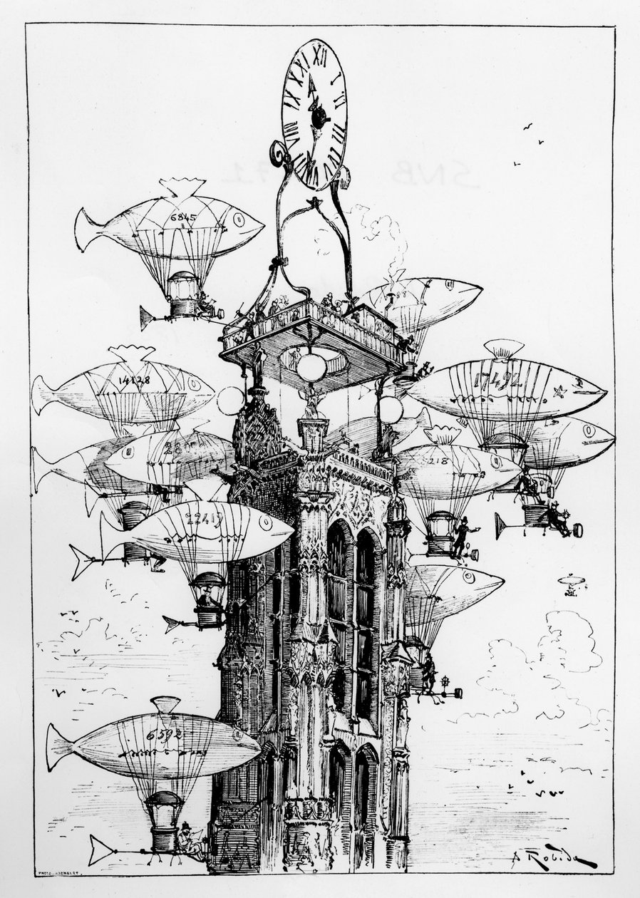 Anticipazione: la stazione aeroportuale della Torre Saint-Jacques - in "Il XX secolo" di A. Robida da Albert Robida