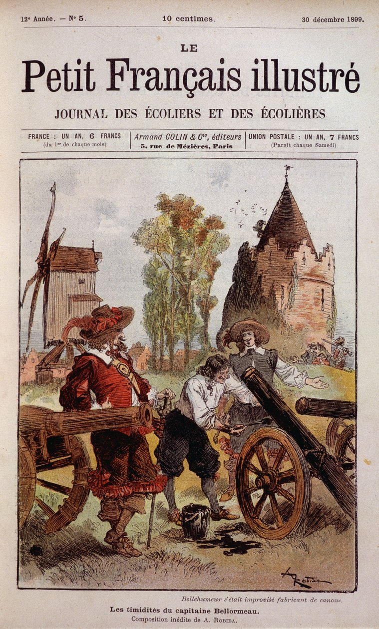 Bellehumeur aveva improvvisato fabbricante di cannoni - La timidezza del Capitano Bellormeau di Robida. Copertina di "Il Piccolo Francese Illustrato" del 30/12/1899 da Albert Robida
