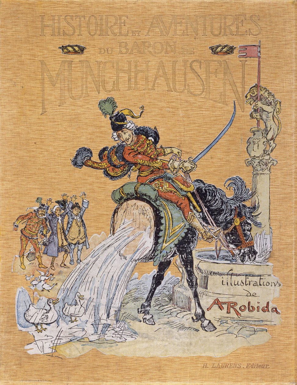 Copertina di "Storie e avventure del Barone di Munchausen" illustrata da A. Robida (1848 - 1926) da Albert Robida