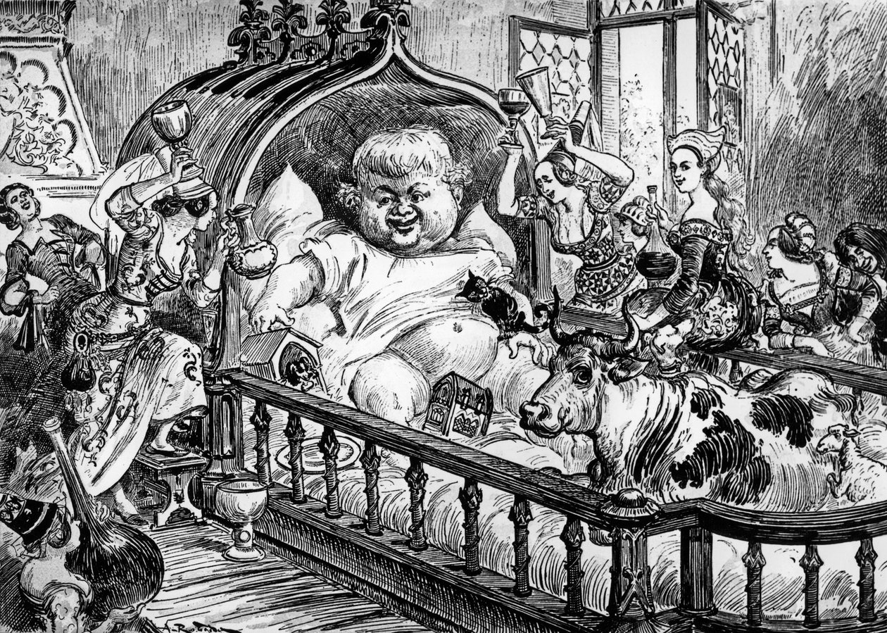 Grandi e inestimabili cronache del grande e enorme gigante Gargantua opera anonima che ispirò François Rabelais per "Pantagruel" nel 1532, incisione di Albert Robida: qui Gargantua da bambino da Albert Robida