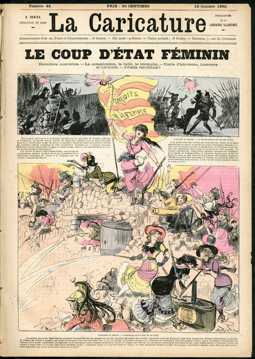 Illustrazione di Albert Robida (1848-1926) per la copertina di La Caricature (1880) da Albert Robida