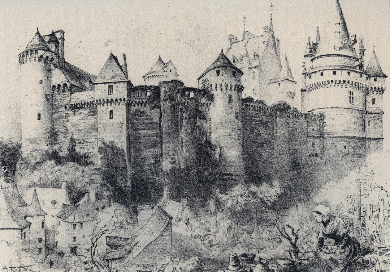 La Chateau fort de Vitre en Ille-et-Vilaine - La vieille France - La Bretagne - testo, disegni e litografie di Albert Robida (1848-1926) fine XIX secolo da Albert Robida