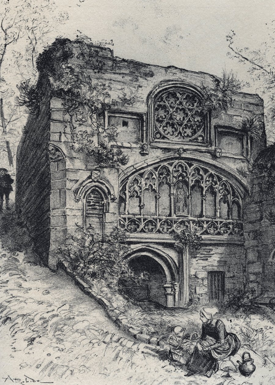 La fontana delle Carmelitane a Morlaix - La vieille France - La Bretagne - testo, disegni e litografie di Albert Robida (1848-1926) senza data fine XIX secolo da Albert Robida