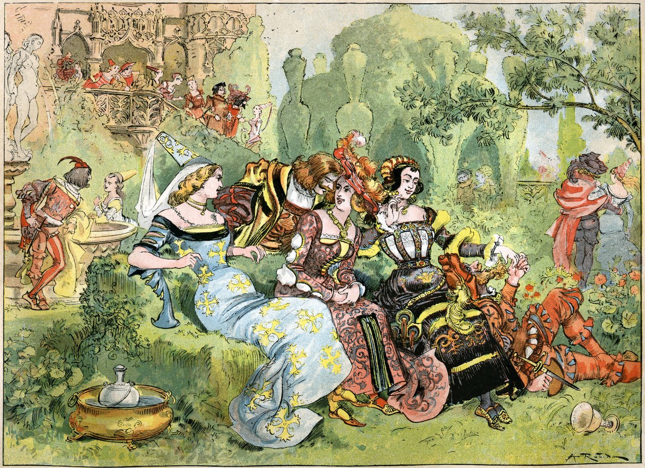 Scena di "Gargantua", illustrazione di Robida per le opere complete di Francois Rabelais pubblicate dalla Librairie Illustrée, 1885 da Albert Robida