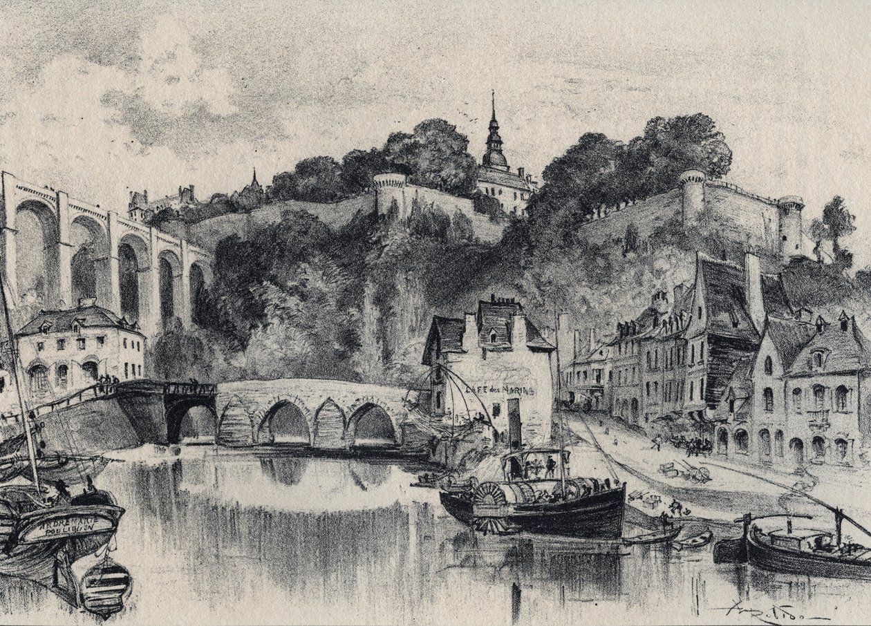La città di Dinan - Vecchia Francia - Bretagna - testo, disegni e litografie di Albert Robida (1848-1926) senza data fine XIX secolo da Albert Robida