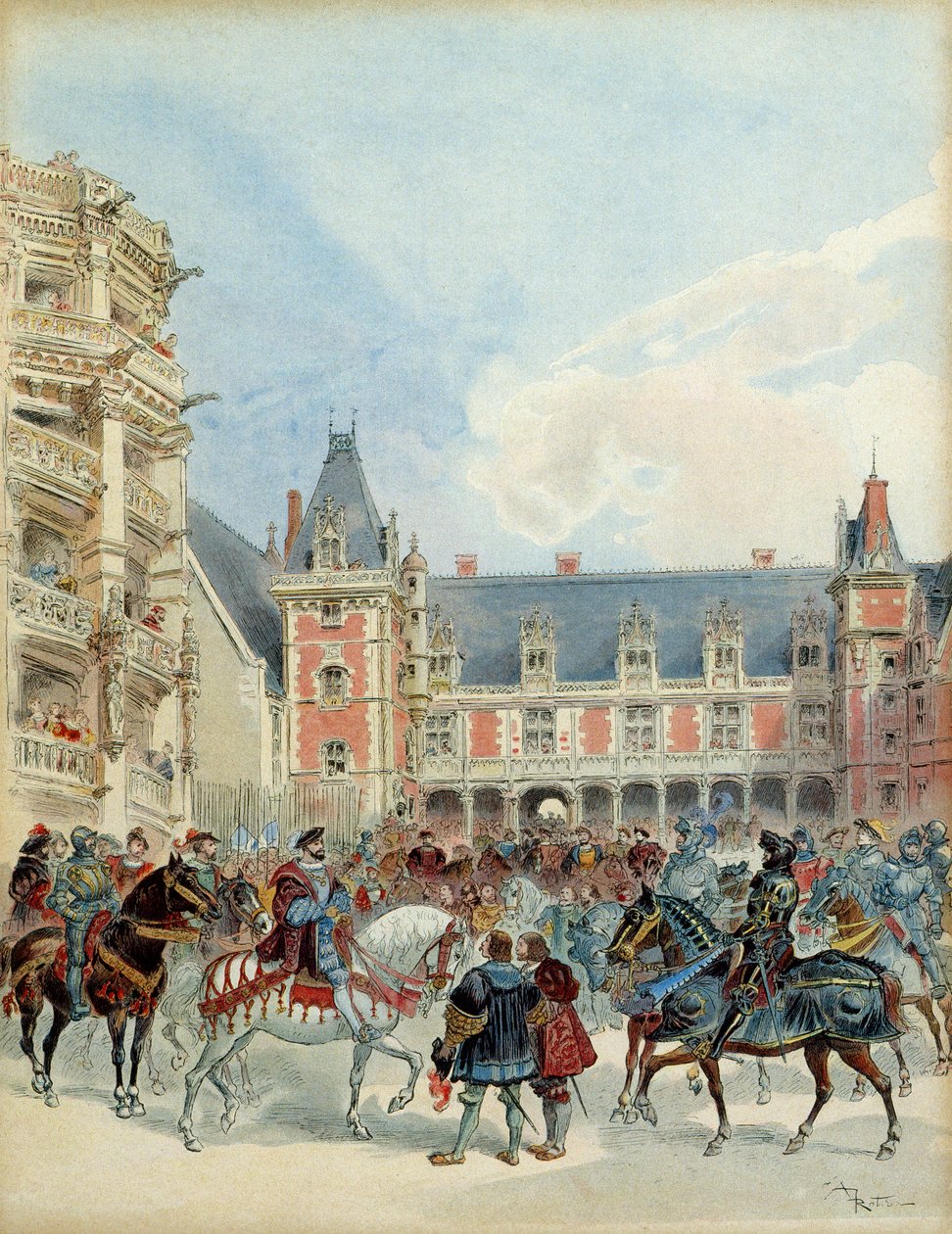 La corte di Francesco I al castello reale di Blois, prima del 1524 da Albert Robida