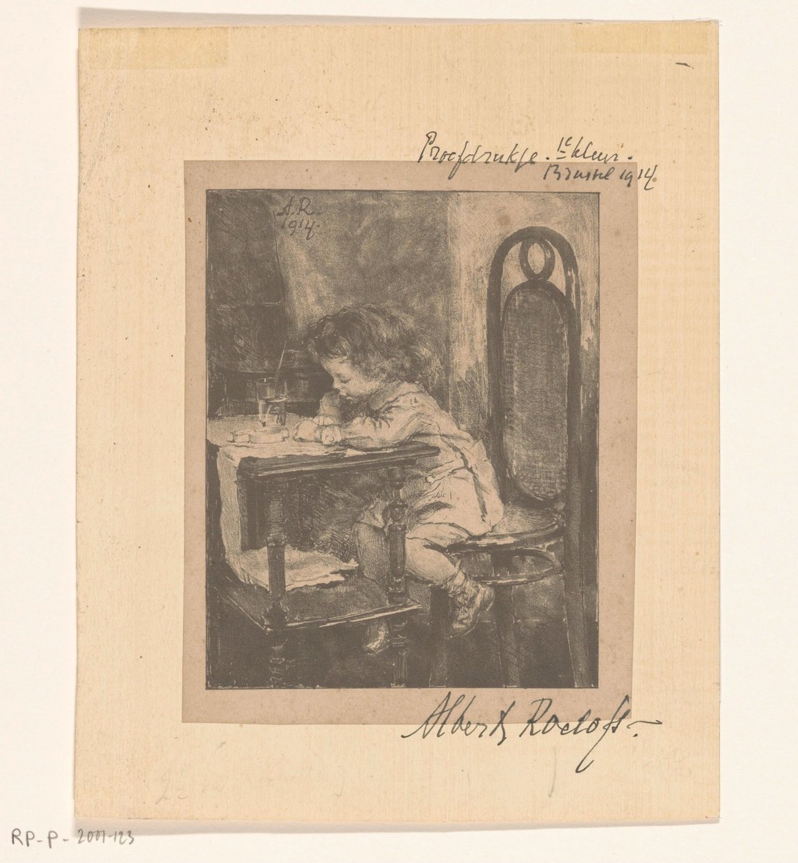Ragazza che disegna a tavola da Albert Roelofs (signed by artist)