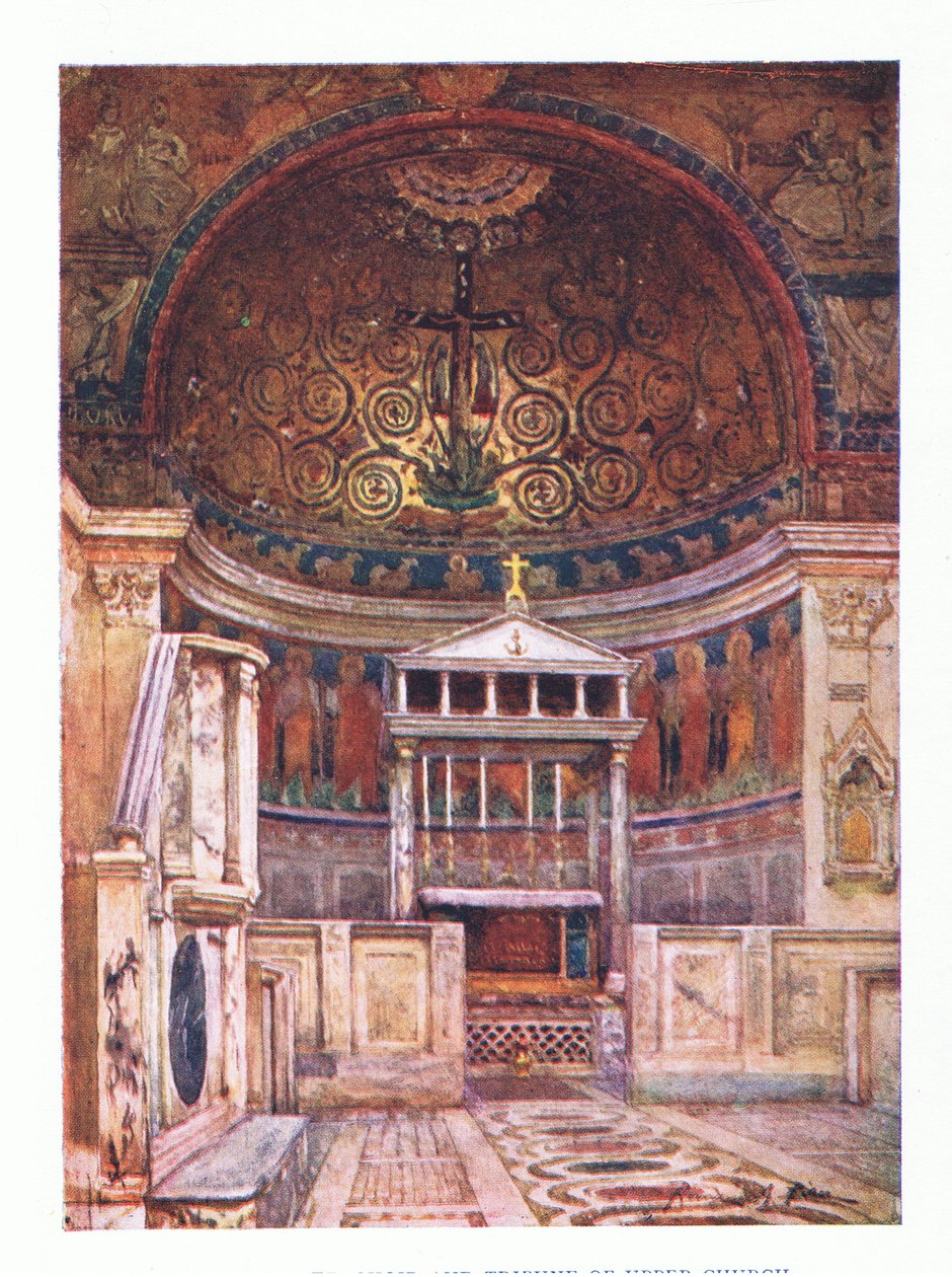 San Clemente, coro e tribuna della Chiesa Superiore (sotto è il Tempio di Mitra), da Roma pubblicato da A & C Black Ltd, 1925 da Alberto Pisa