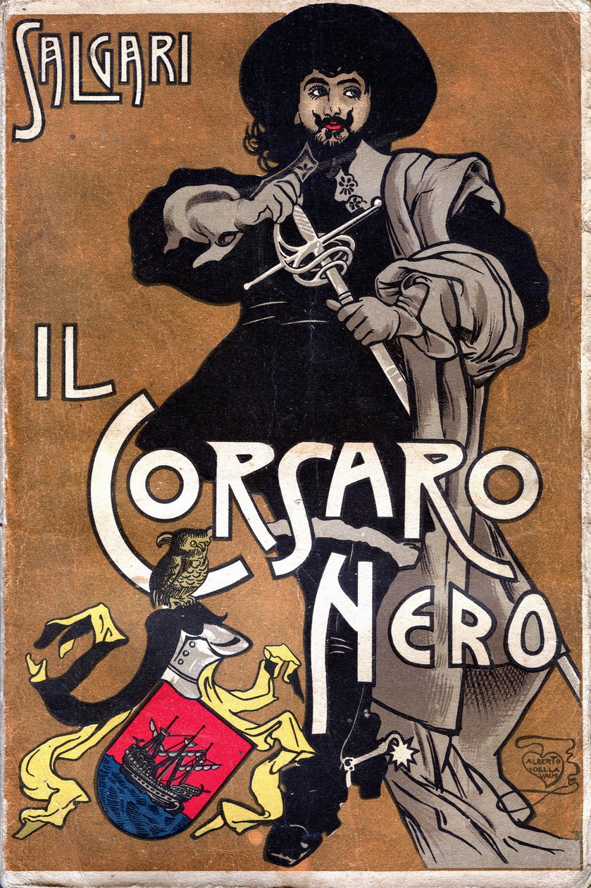 Copertina del romanzo Il Corsaro Nero di Emilio Salgari (1863-1911) da Alberto Della Valle