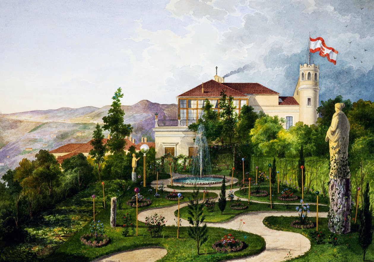 Esterno con giardino, sud-ovest della Villa Lazzarovic Trieste residenza di Massimiliano d