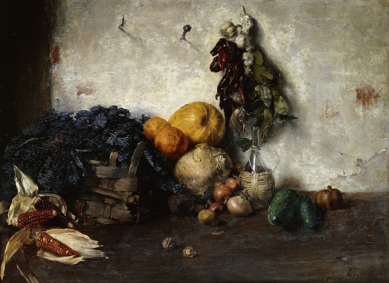 Natura morta di verdure vicino a un muro da Albin Egger Lienz