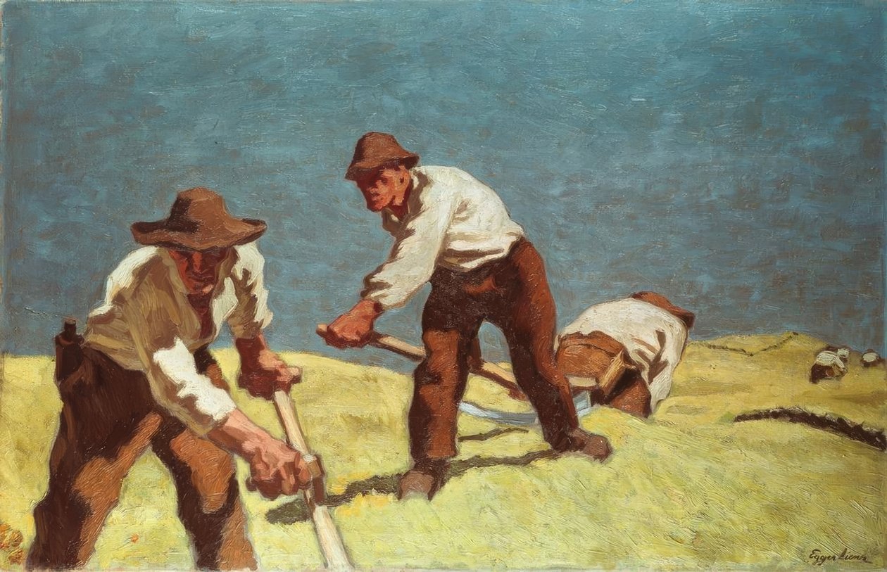 Contadini di montagna che falciano da Albin Egger Lienz