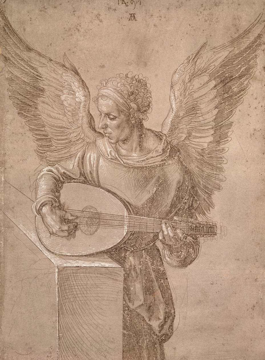 Angelo che suona un liuto, 1491 da Albrecht Dürer