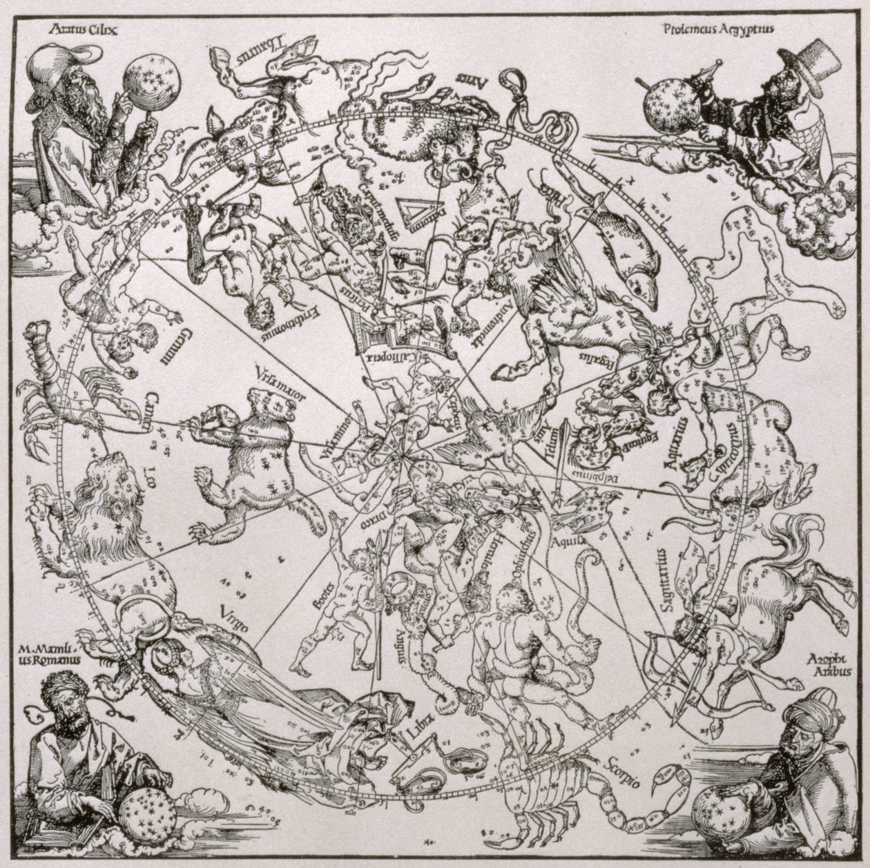 Mappa del cielo settentrionale con rappresentazioni delle costellazioni, c.1515 da Albrecht Dürer