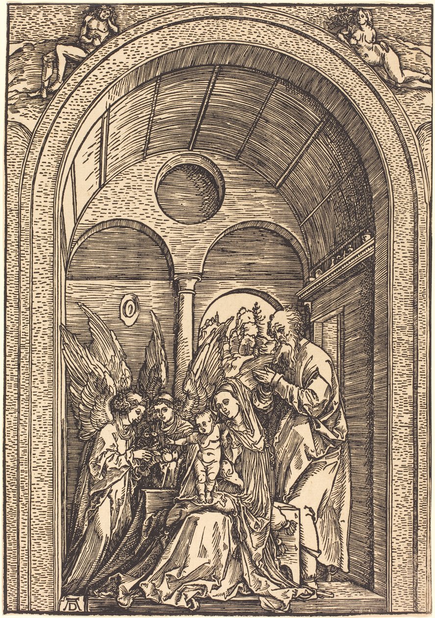 La Sacra Famiglia con due angeli in una sala voltata da Albrecht Dürer