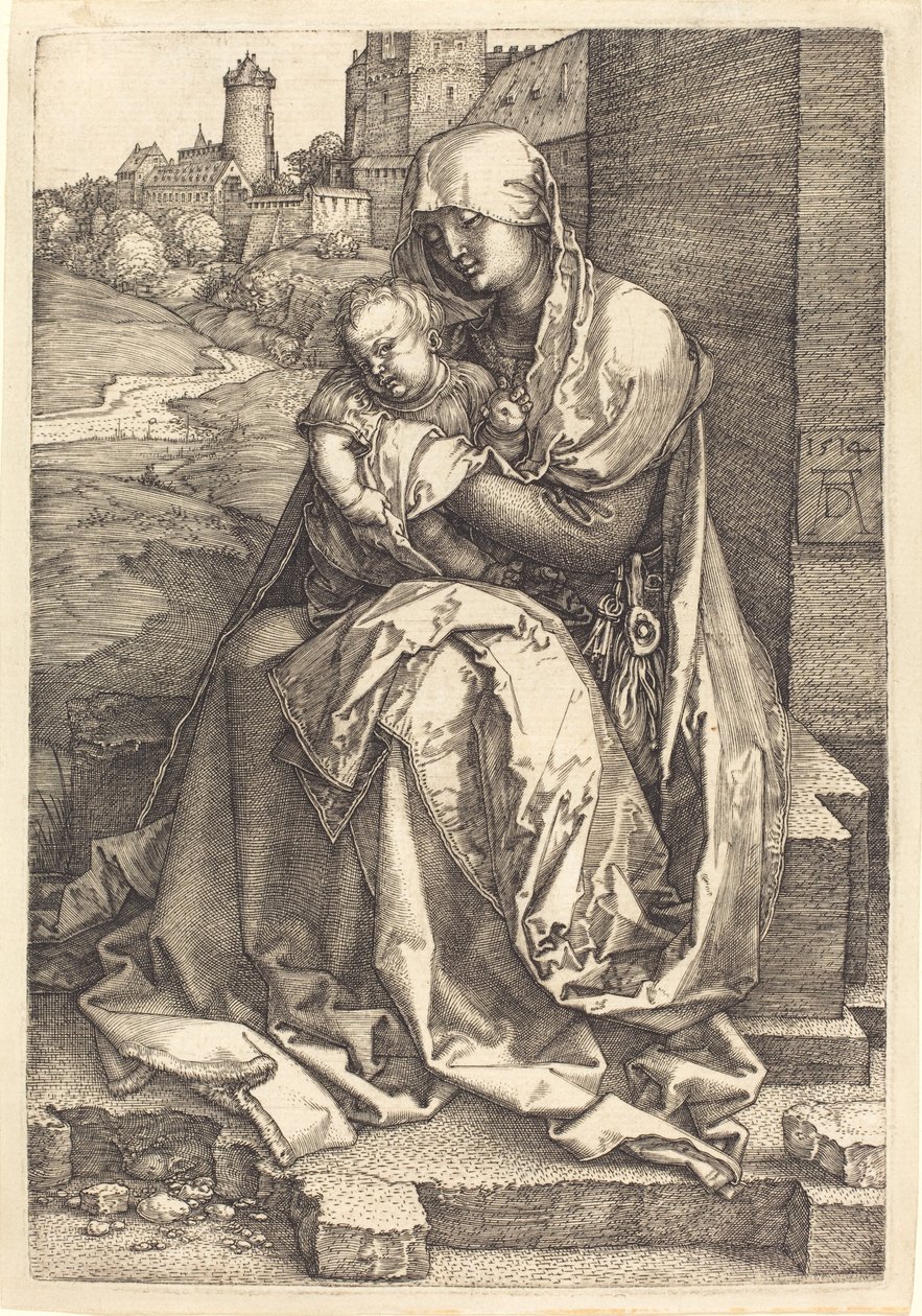 La Vergine e il Bambino seduti vicino al muro da Albrecht Dürer