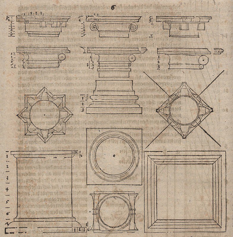 Varie basi e capitelli di colonne da Albrecht Dürer