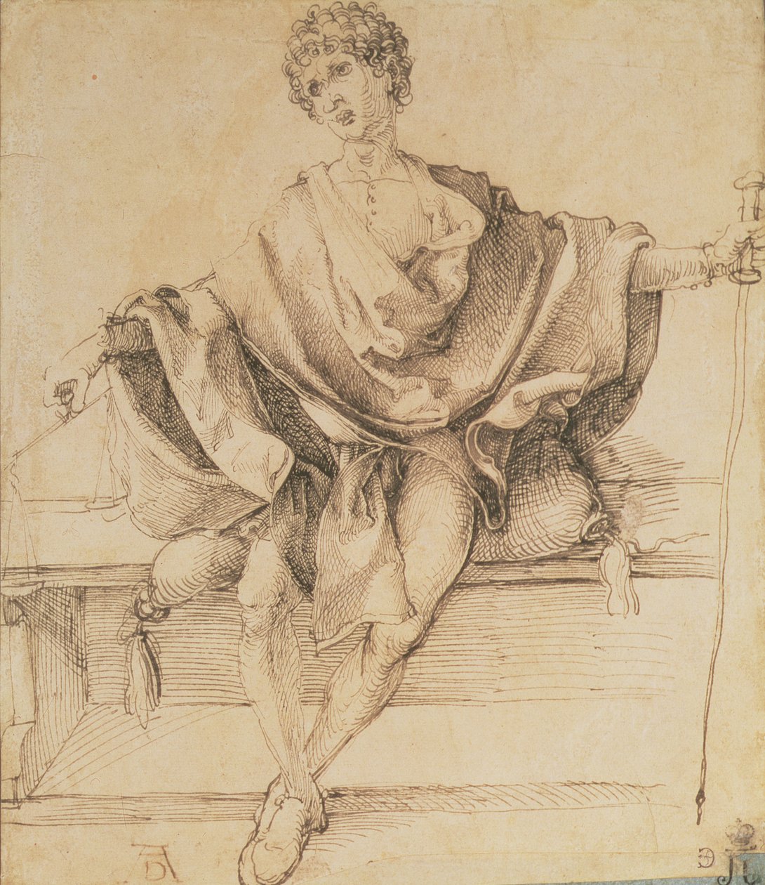 Giovane seduto con bilancia e bastone, 1498 da Albrecht Dürer