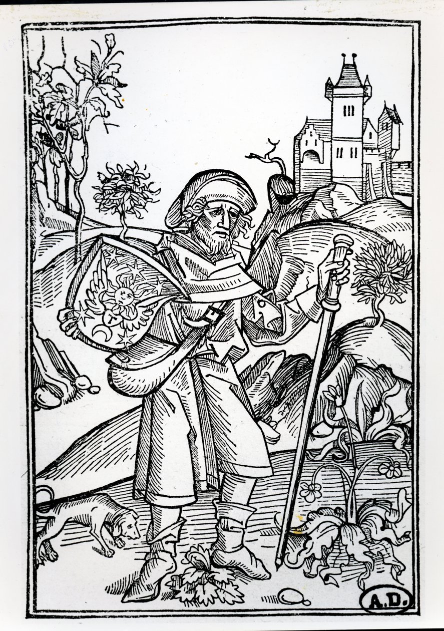 Il pellegrino con il suo cane davanti a un castello, illustrazione del frontespizio della seconda parte dell