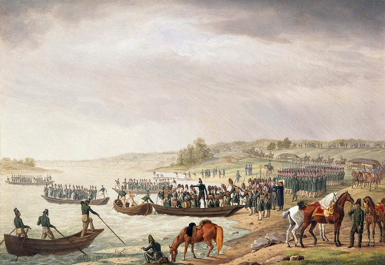 Corpo italiano di Eugenio di Beauharnais che attraversa il Niemen il 30 giugno 1812, 1815 da Albrecht Adam