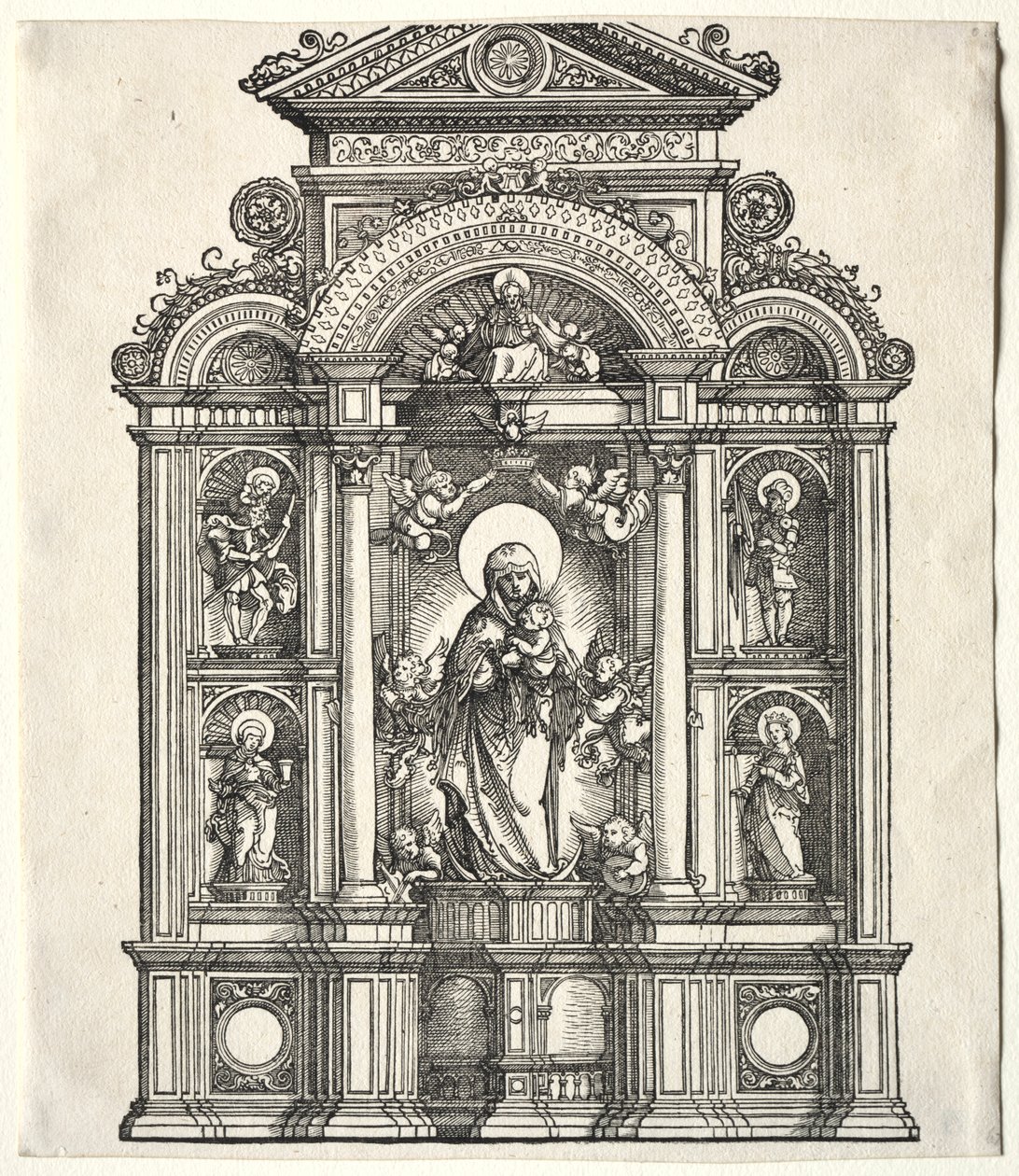 Grande altare con la Vergine, in una cornice con i SS. Cristoforo, Giorgio, Barbara, Caterina da Albrecht Altdorfer