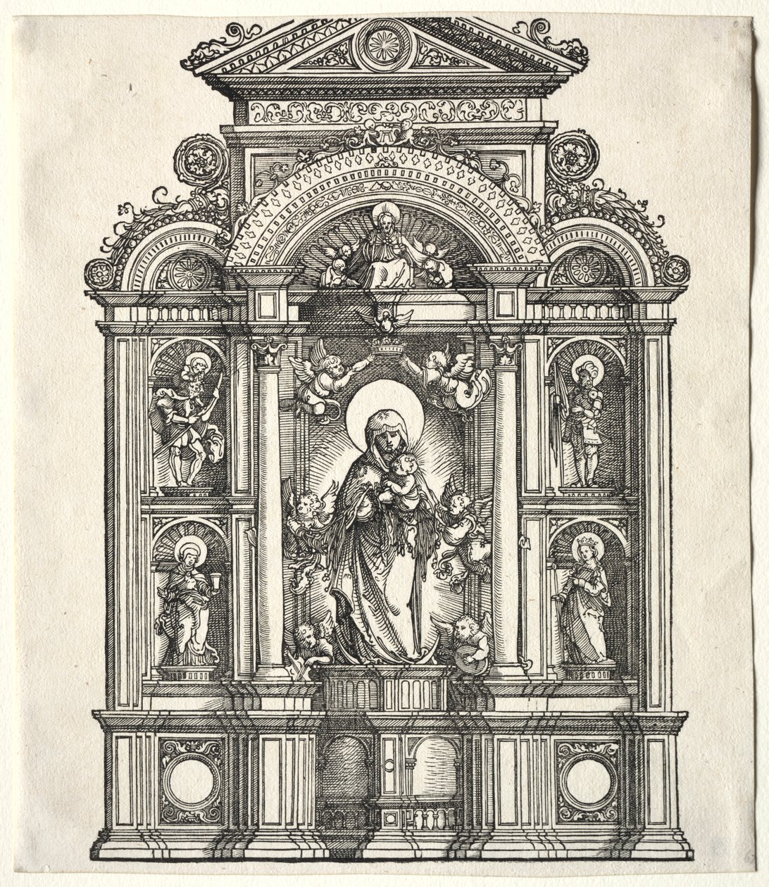 Grande altare con la Vergine, in una cornice con i SS. Cristoforo, Giorgio, Barbara, Caterina, 1520 da Albrecht Altdorfer