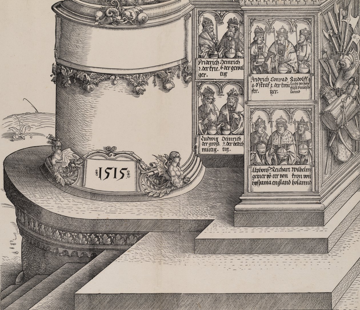 Ritratti dei parenti di Massimiliano e la base della colonna esterna sinistra con la data da Albrecht Altdorfer